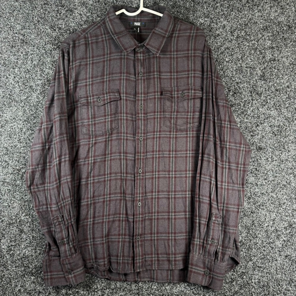 Paige‎ Mens XL Northwest Plum Plaid Button Up Shirt M770E84-7342 Cotton Rayon